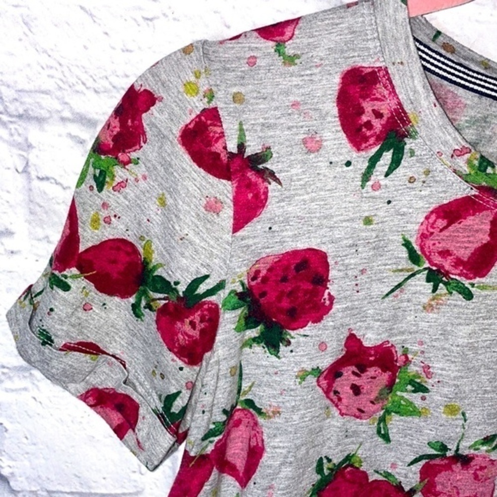 Anthropologie Maeve Strawberry Watercolor Abstract Soft Casual Graphic Tee Shirt - Picture 7 of 9